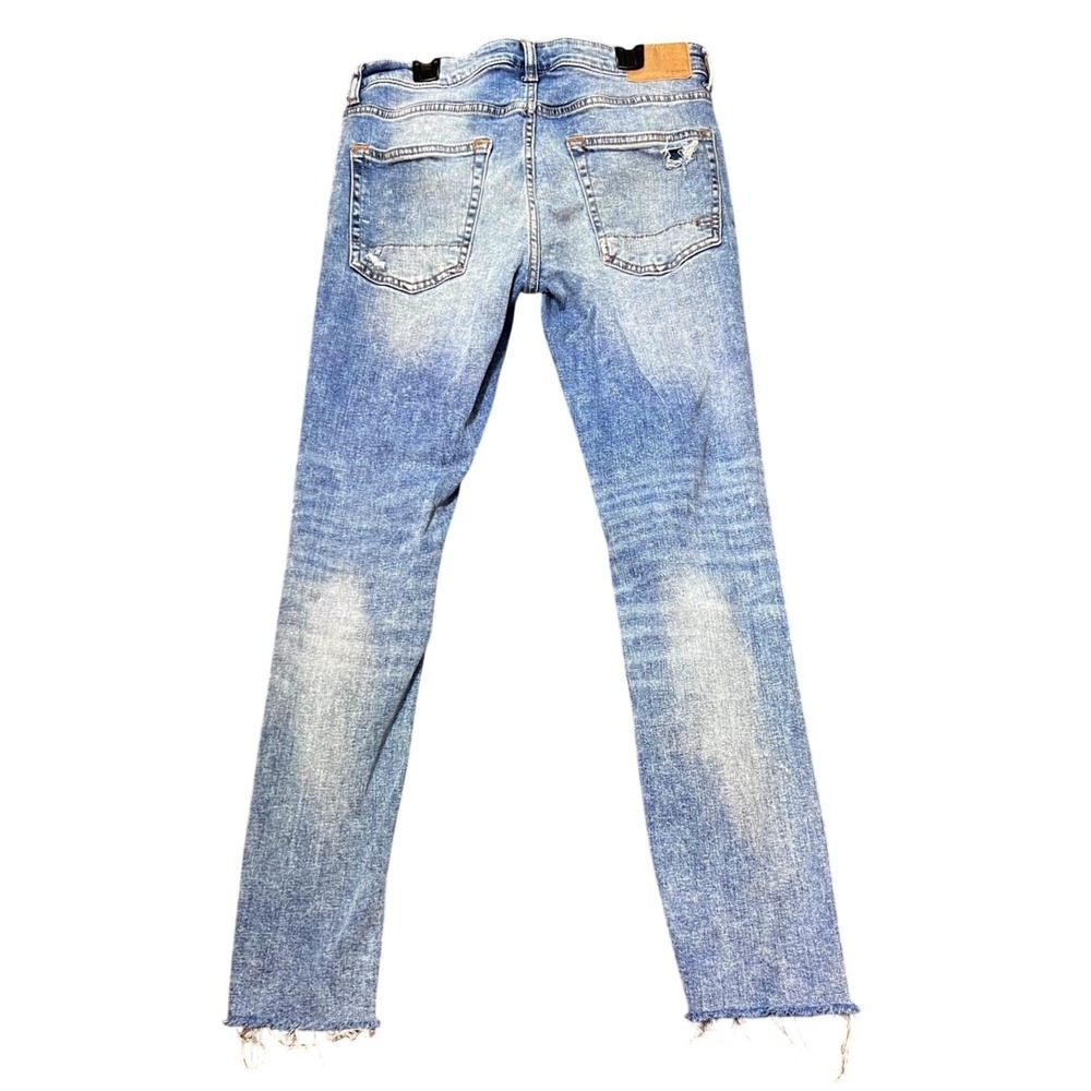 Aeropostale Mens Size 30x30 Skinny Taper Jeans Blue Distressed Ripped Frayed Hem - Picture 3 of 16